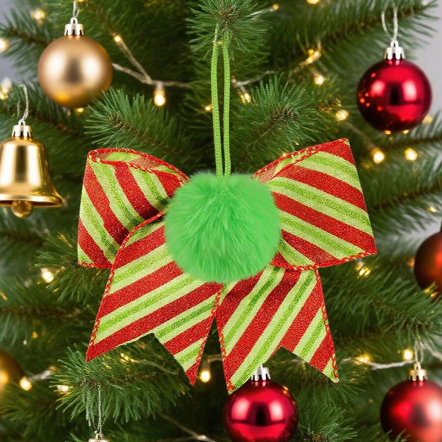 Adornos navideños de lazo, bolas de piel sintética con purpurina para colgar en el árbol de Navidad - Rojo sandía - Ver 1