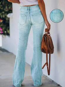 ARWY Faded American Slim Fit Fashionable Versatile Bootcut Jeans For Women, Elegant Bohemian Everyday, Night Out, Vacation, Suitable For Halloween, Easter, All Seasons - Xanh ngọc lục bảo - Xem 3