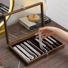 1 pièce - Boîte de rangement à cordelette pour jouets culturels, bracelets en cristal, bracelets, boîte à bijoux pour hommes et femmes + Grande capacité anti-oxydation en bois avec boîte d'affichage de bracelet en velours et verre. Meilleure présentation de vos bijoux