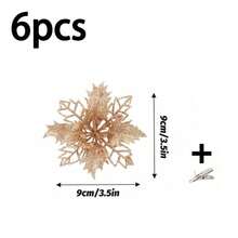 2pcs/6pcs/10pcs Glitter Christmas Poinsettia Flowers, Multi-Color Artificial Poinsettias With Clips, Hollow Glittery Poinsettia Flowers, Christmas Decorations, Holiday Accessories, Christmas Tree, Wreaths, Glitter Poinsettia Ornaments, Holiday Decor DIY Wreaths, Party Decorations,Christmas - Champagne - View 15