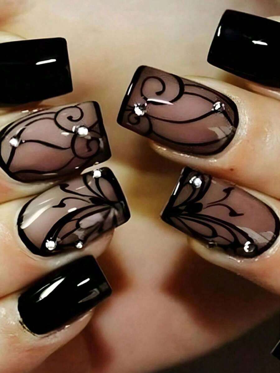 24pcs/Set Medium Square Shiny Colored French Manicure Nail Stickers, Containing Glter, Full Coverage Acrylic False Nails, Inclus 1pc Jelly Gel And 1pc Nail File, Suable For Women And S For Daily Work, Study And Garings - Nhiều màu 2 - Xem 1