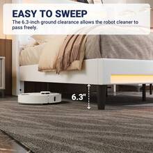 Allewie Upholstered Full/Queen/King Platform Bed Frame With LED Light And Charging Station, Button Tufted High Headboard, Wingback Design, Noise Free, Easy Assembly, No Box Spring Needed, White - Xem 5