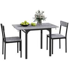 HOMCOM Dining Table Set For 2, 3-Piece Kitchen Table Set For 2, Folding Rectangular Dining Table With 2 Drop Leaves, 2 Chairs For Dining Room, Dinette, Breakfast Nook, Light Grey - Light Grey - View 9