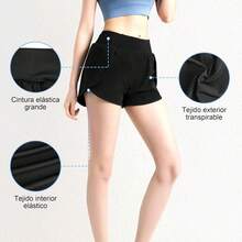 Shorts deportivos para mujeres, lycra de secado rápido, cinturón corto con bolsillos, ropa de exterior de cintura alta elástica adecuada para correr, deportes, fitness, yoga, ciclismo, correr - 1 - Ver 3