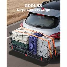 53" X 19" X 5", Hitch Cargo Carrier, 500 Lbs Capacity Hitch Cargo Carrier With Hitch Stabilizer & Ratchet Straps, Hitch Mount Cargo Carrier With Cargo Net With Hook, Fit For SUVs - Black - View 2