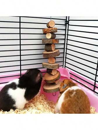 1 Apple Wood Tower String Rabbit Gnawing Toy, A Hanging Toy That Can Be DIY, A Small Pet Toy, A Hamster Gnawing Toy, Suitable For Hamster And Rabbit Gnawing To Relieve Boredom And Grind Teeth. Pure Natural, Hand-Woven, Each Piece Has Fine Differences