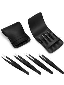 Tweezer Set: Professional Stainless Steel Slant & Pointed Tip Eyebrow Tweezers. For Precise Facial Hair Removal, Splinter/Shard Extraction, And Ingrown/Endogenous Hair Treatment. Ideal For Home Grooming, Travel Kits, And Professional Salon Use By Men And Women. - Multicolor - View 2