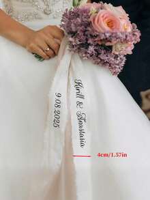 Personalized Wedding Floral Garland With Ribbon - Customizable With Name And Date, Suitable For Bridal Shower, Birthday, Graduation - Durable Polyester Material, Elegant Design, Ideal Gift For Wedding Guests, Perfect Accessory For Celebrations, Refined Style, Exquisite Craftsmanship. ,2000s Style, Personalized Wedding Gift - Multicolor - View 3