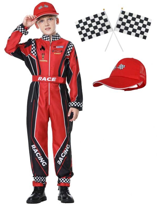 3pcs/Set Children's Racing Suit Cosplay Racer Children's Jumpsuit Halloween Racing Suit Set