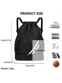 Large Capacity Drawstring Sports Backpack, Fashion Gym Bag With Inner Pocket, Waterproof Wear-Resistant Nylon Oxford Cloth Material, With Bottom Shoe Compartment And Side Mesh Pockets And Wide Drawstring School Bag, Suitable For Men And Women Football Basketball Travel Yoga Swimming Cycling Shoulder Bag Travel Bag - Black - View 4
