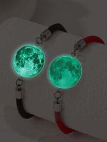 1 Pair Of European And American Fashion Sun Moon Stainless Steel Time Gemstone Youth Friend Bracelet Woven Hand Rope Night Light Bracelet - Multicolor - View 4