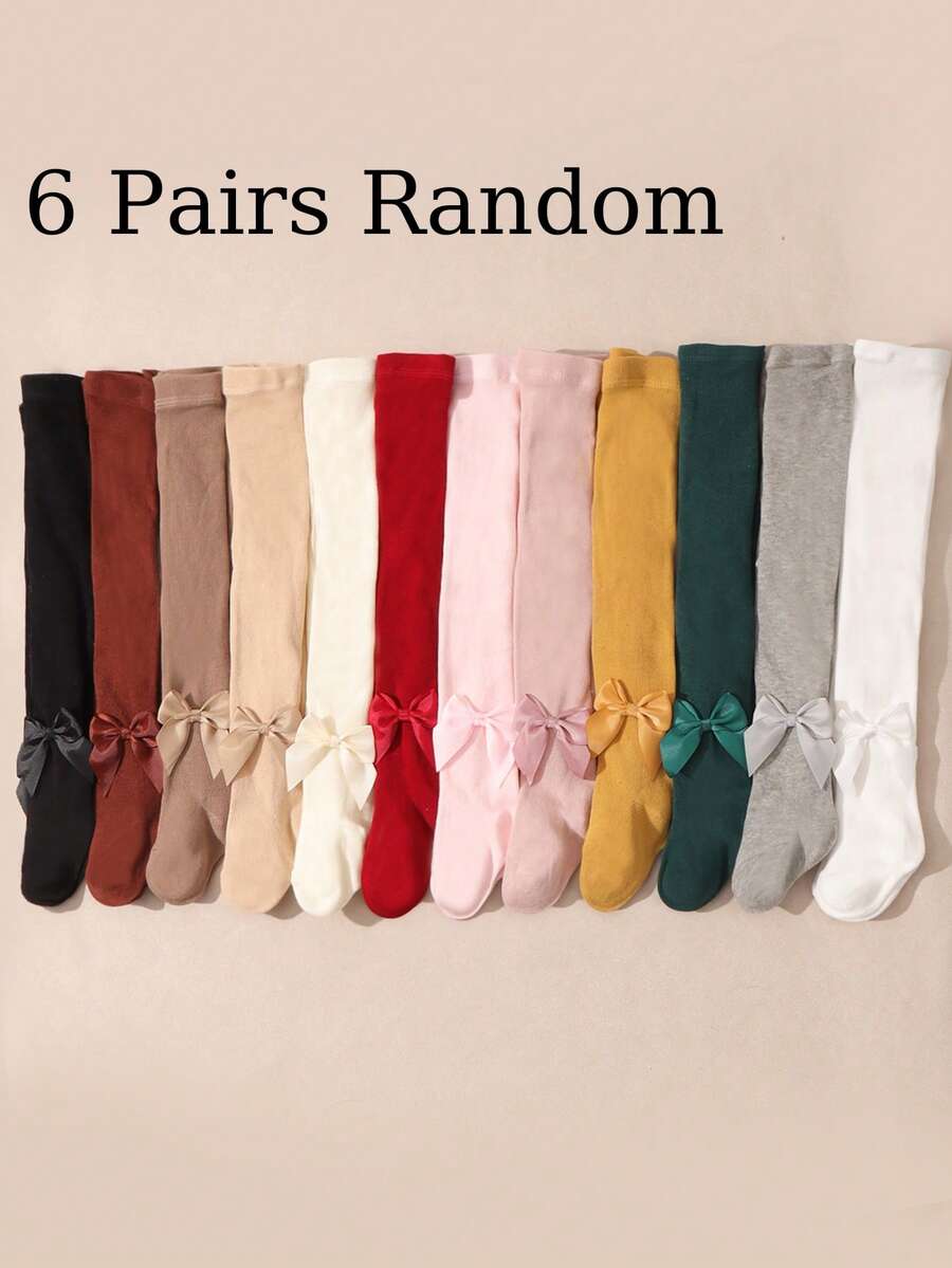 6pcs/Set Baby Random Solid Color Bow Leggings