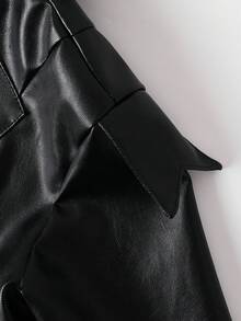 Boys' Fashionable Retro Knight Hooded Long Sleeve Asymmetrical PU Leather Jacket, Young Boy Autumn New Mysterious Casual Outerwear Suitable For Halloween, Party, Midlength Coat - Black - View 6