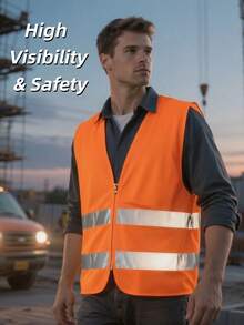 Men's High Visibility Vest With Reflective Stripes (Yellow & Orange) - Orange - View 1