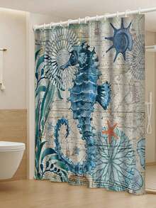 1/4 pièces Ensemble de rideaux de douche thème aquarelle avec hippocampe, turquoise bleu corail algues sousn, décoration de salle de bain, accessoires de salle de bain