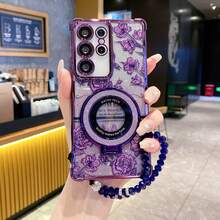 Electroplated Four-Corner Air Cushion Space Case Shockproof With Built-In Lens Film + TPU Silicone Soft Edge PC Hard Shell Full Coverage Luxury Protective Phone Case Compatible With Apple, Compatible With Galaxy, Compatible With OPPO - Includes Magnetic Stand,International Version, Not The Domestic Version - Purple - View 4