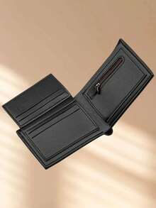 男士纯色小钱包信用卡小钱包证件窗双折适合教师，男士礼物，商务青年钱包多卡槽男信用卡夹超薄便携白领，适合男大学生，工作，商务，通勤，办公室 - 黑色 M455-2 - 查看 10