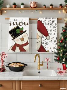 2 Piezas Paño de cocina con diseño de Papá Noel, muñeco de nieve acuarela, árbol de Navidad rojo de cedro, bola ornamental, toalla de cocina linda con gnomo gris y reno, decoración para comedor, baño y hogar de estilo rústico