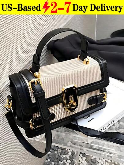 [2-7 Days Delivery!!!]Retro-Style Women's Crossbody Bag With Patchwork Messenger Bag Design And Square Metal Buckle Shoulder Bag,Vintage Messenger Bag,Square Metal Clasp Purse,Adjustable Leather Strap,Artisan Crafted Look,Structured Satchel Bag,Elegant Evening Clutch,Crossbody Bags For Women,Bolsos Para Mujer,Tote Bags For Women,Shoulder Bags,Bolsas De Mujer Bonitas,Bag