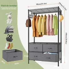 Estante de Ropa,Perchero de Pie Armario,Burro Ropa,Armario de Metal con Estantes Ajustables,con 4 cajones extraíbles,Perchero de Ropa Resistente,Organizador Metálico Independiente para Closet - 1 - Ver 2