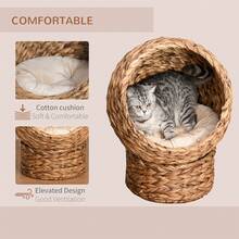 PawHut Wicker Cat House, Raised Cat Bed With Cylindrical Base, 42 X 33 X 52cm - Brown - View 3