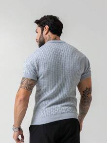 Men's Striped Knitted T-Shirt, Lightweight, Textured, High Quality, Spring, Summer, Autumn, Premium Quality - Silver - View 4