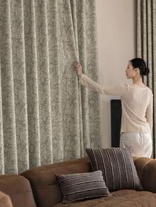 1 件法式提花印花遮光卧室窗帘，客厅高档轻奢复古窗饰窗帘 - 灰色 - 查看 16