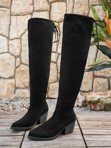 New Winter Over-The-Knee Boots, Fashion Comfortable Round Toe Thick Heel Casual Over-The-Knee Boots For Women - Black - View 5