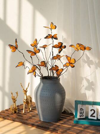 1pc/2pcs/4pcs/6pcs Enchanting Artificial Butterfly Flower Branches, Vibrant Simulated Butterfly Vine Artificial Flowers, Suitable For Christmas Indoor And Outdoor Home Decoration, Dining Table Center, Wedding, Holiday Party Decoration, DIY Vase Flower Arrangement And Wreath Decoration | No Maintenance Required For Artificial Plants