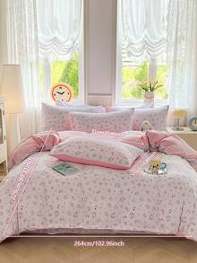 3 件套粉色花卉床上用品套装，纯色小碎花图案床上用品套装，舒适的 3 件套花卉羽绒被套，适用于卧室装饰（1 个羽绒被套 + 2 个枕套，无填充物），适合旅行、宿舍（男孩和女孩） - 粉色 - 查看 13