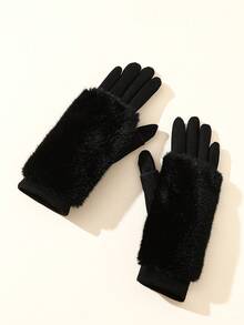 1 Pair Women's Suede Gloves, Warm Finger-Separated Cycling Gloves With Thermal Lining For Autumn/Winter - Fingerless Gloves - View 3