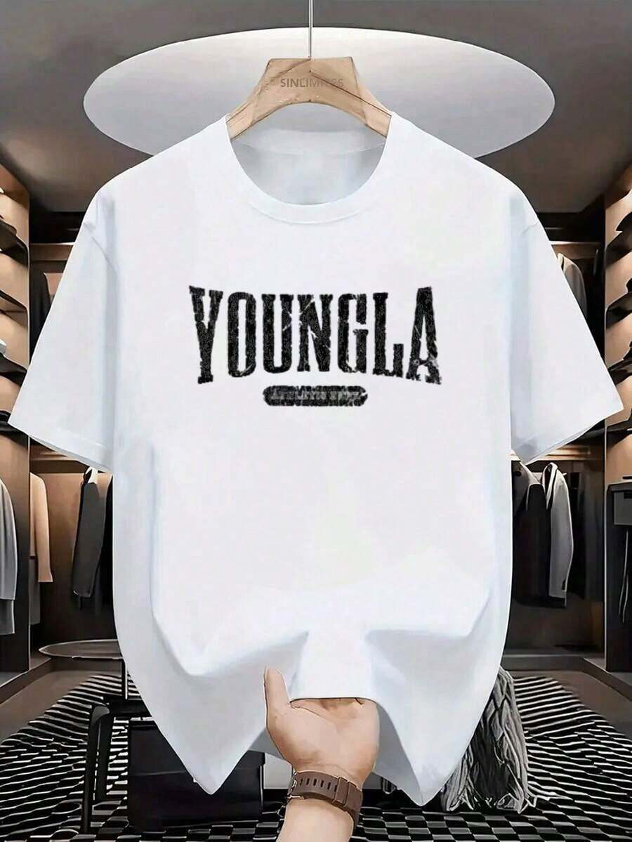 Men's T-Shirts - YOUNGLA Modern Print T-Shirt. Summer, Short-Sleeved T-Shirt, Pure Cotton, Best Birthday Gift For Men - Mexican T-Shirt - 100% Cotton Comfortable And Casual Men's T-Shirt - Casual Summer Short-Sleeved T-Shirt For Men, Retro Style, Crew Neck, Cotton Fabric, Suitable For Sports And Fitness - 白色 - 查看 1