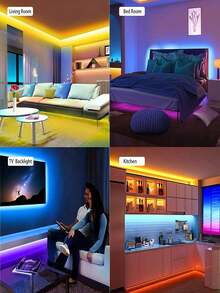 1 pieza de 1m, 2m, 3m, 5m, 10m, 15m, 20m [2 rollos de 10m] Tiras de luces LED, luces de color cambiante para decoración de habitaciones, cinta LED RGB con control remoto inalámbrico, color ajustable, adecuado para escenario, sala de estar, dormitorio, cocina, escaleras, bar, pasillo, decoración de fiestas, fácil instalación - 24 teclas - Ver 12