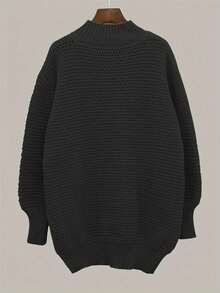 1pc Women High-Low Hem Turtleneck Long Sleeve Sweater, Elegant & Comfortable Autumn/Winter Apparel - Black 3 - View 5