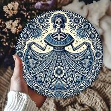 8 X 8 Inch Dia. Day Of The Dead & Cinco De Mayo Sugar Skull Flower Wreath Outdoor Hanging Decoration - Aluminium Material - 彩色 - 查看 5