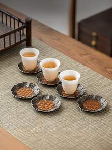 1pc Retro Alloy Rattan Cup Mat, Tea Coaster Heat Insulation Pad, High-End Anti-Slip Anti-Scald Tea Accessories, Suitable For Home, Tea House And Other Occasions - Multicolor - View 6
