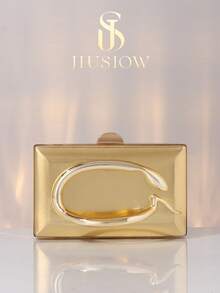 JIUSIOW 最新欧美时尚蛇形金属手柄迷你手提包，高端闪亮金属条盒形晚宴包，优雅奢华晚礼服派对包，闪亮 PU 设计舞会手提包，适合婚礼、典礼、联欢晚会、女士礼物，金属链钱包。 - 金色 - 查看 9