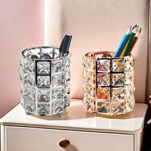 1pc Makeup Brush Holder Organizer Golden Crystal Bling Personalized Gold Comb Brushes Pen Pencil Storage Box Container (Handmade Product With Minor Imperfections That Do Not Affect Usage) ,Jewellery Box,Pouch,Makeup Brush Holder,Brush Holder,Perfume Organiser,Pouch Bag