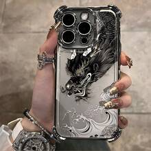 Funda de Teléfono a Prueba de Golpes con Patrón de Dragón Negro Creativo y Genial de Mitología China, Adecuada para Apple  14/15, 11, 12, 12 Pro, 12 PM, 13, 13P, 13 Pro Max, 14, 14 Pro, 14 Plus, 15, 15 Pro, 15 Plus, 15 PM, 16, 16 Pro, 16 Plus, 16 Pro Max - Un Regalo Adecuado para Todas las Estaciones - Colores mixtos - Ver 2