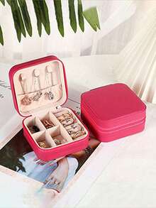 1pc Travel Dual-Layer Jewelry Box, PU Leather Jewelry Storage Box, Snap Closure Pendant Organizer, Large Capacity Jewelry Case, Necklace, Earring, Ring Display Tray - Multicolor - View 17
