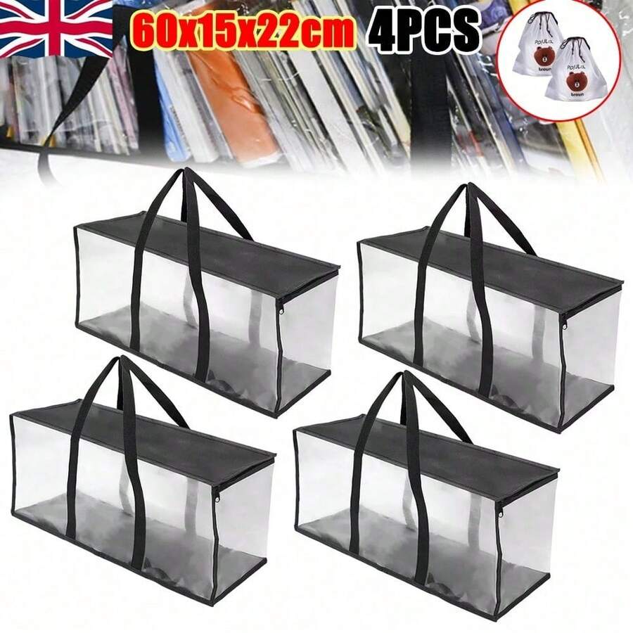 Pack Of 4 Portable CD Storage Bags Disc CD Carry Case, Clear Covers With Zipper - Default - View 1