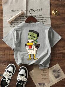 Boys & Teens Casual Printed Crew Neck Short Sleeve T-Shirt, Summer Top