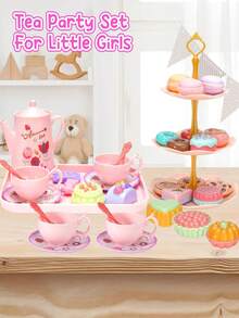 Tea Party Set For Toddlers & Little Girls Ages 3-6 – Princess Pretend Play Kitchen Toy With Tin Tea Set, Desserts & Carrying Case