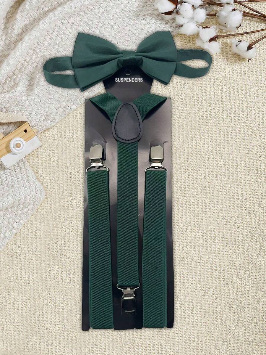 1 set Nœud papillon unicolore et bretelles pour homme, clips de bretelles, convient pour une utilisation quotidienne, accessoires automne-hiver, costume d'Halloween, adapté aux adolescents, jeunes, hommes, décontracté, extérieur, athlétique, vacances, cadeaux de remise des diplômes, anniversaire, port quotidien - Vert sapin - Voir 1