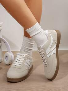 Sneakers For Women Modern Casual Sporty Tennis Shoes Colorblock Patchwork Upper German Training Chunky Runner For Outdoor Walking Office Travel Spring Fall - 米色 - 查看 5