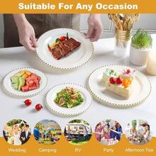 EI 60pcs Dark Blue Plastic Plates With Gold Rim Disposable, Blue Plastic Plates Disposable Party, Heavy Duty DinnerDessert Fancy Elegant Plate Wedding, Birthday, Afternoon Tea - 米色和金色塑膠盤子 - 查看 3