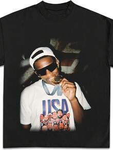 Anthony Edwards Oly Mpic Celebration Graphic T-Shirt _ Premium Quality Heavyweight Basketball Shirt F - Black - View 1