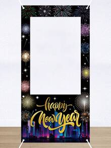 1件新年快乐相框横幅，烟花图案乙烯基相框道具，摄影道具，新年活动摄影配件，新年快乐装饰，新年家居装饰，新年派对用品，除夕仪式装饰 - 彩色 - 查看 3