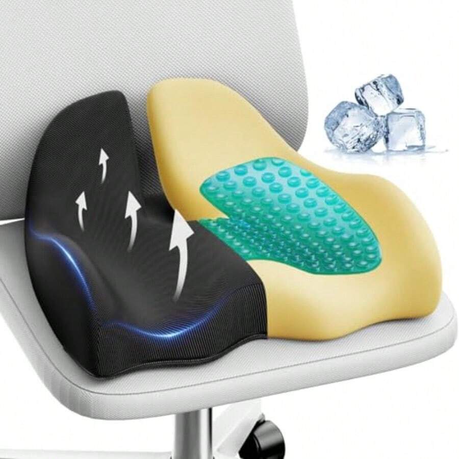X Large Gel Seat Cushion For Office Chair Ergonomic CushionsGel Memory Foam Coccyx Butt Pillow For Sciatica Back Pain Relief For Long Sitting For Gaming Chair And Car SeatBlack - 黑色 - 查看 1