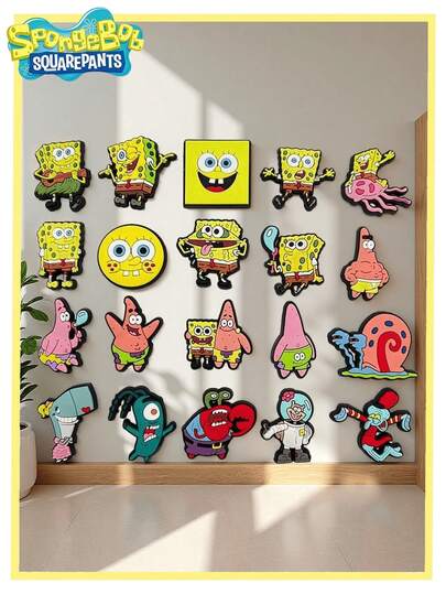 SpongeBob SquarePants 10/15/20 件海绵宝宝可爱图案鞋饰套装、沙滩包、木屐、凉鞋、PVC 鞋饰、鞋吊坠、生日、圣诞节、情人节、万圣节派对礼物